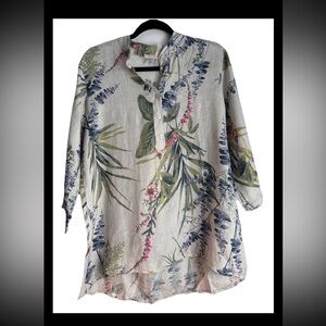 BARAKA & ZIGGY Women’s Italian Linen Floral Bluebell Tunic Sz 12